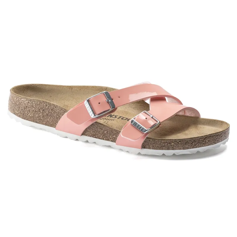 Birkenstock Women's Yao Balance Birko-Flor Patent Coral Peach Sandals made by Birkenstock