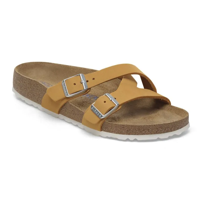 Birkenstock Women's Yao Soft Footbed Nubuck Leather Apricot Sandals made by Birkenstock