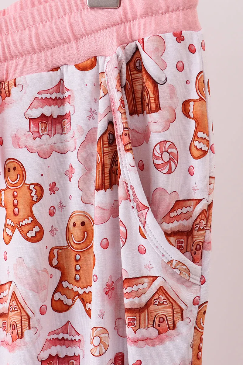 Pink gingerbread house bamboo mom pajmas pants sold by Zulily product image thumbnail 3