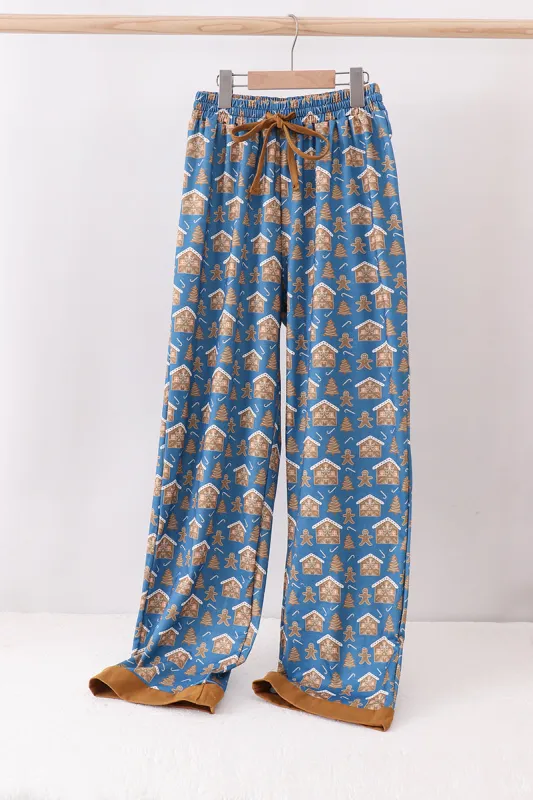 Navy gingerbread print dad pajamas pants made by Zulily