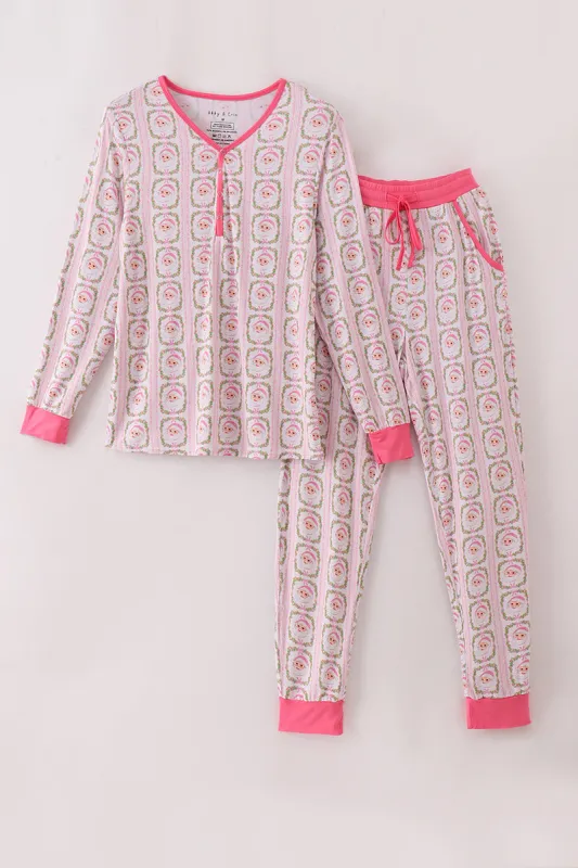 Pink santa claus mom pajamas pants set made by Zulily