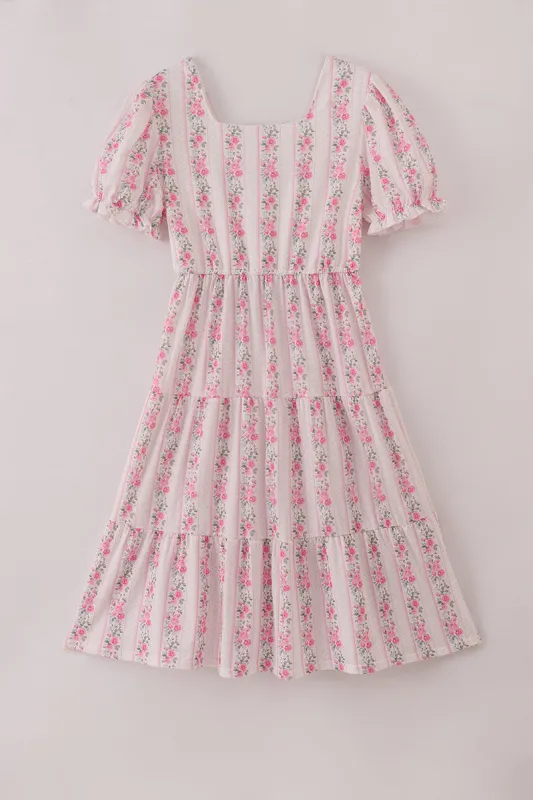 Pink floral print tiered mom dress made by Zulily