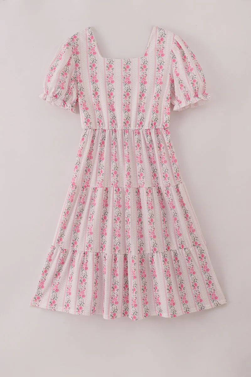 Pink floral print tiered mom dress sold by Zulily