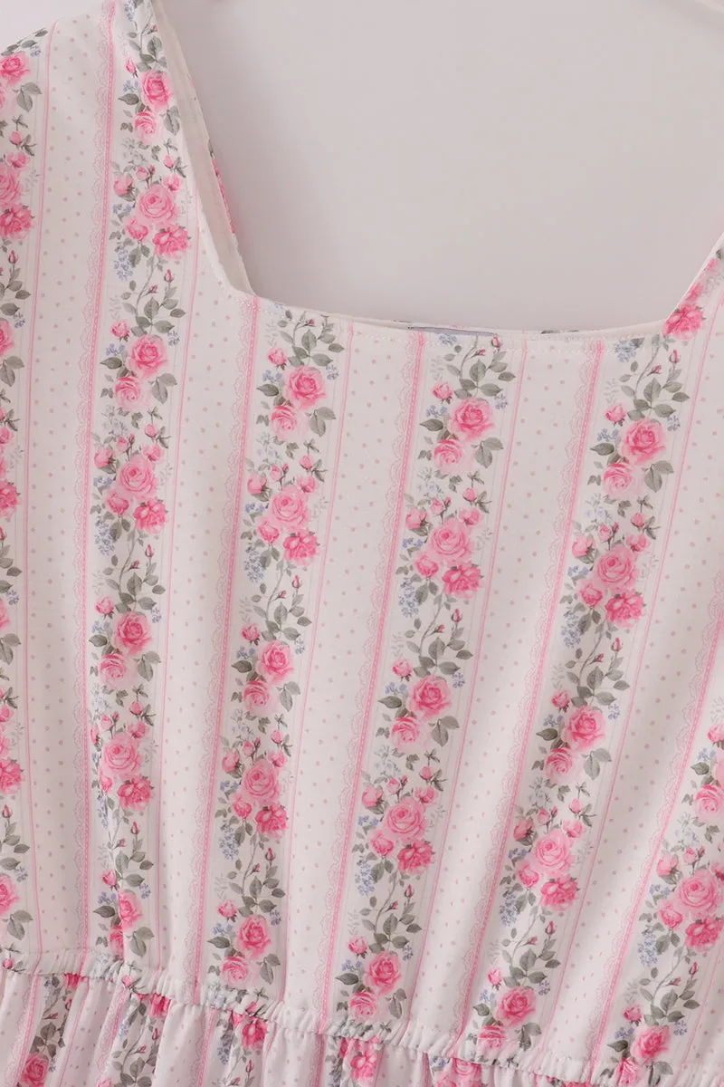 Pink floral print tiered mom dress sold by Zulily product image thumbnail 2