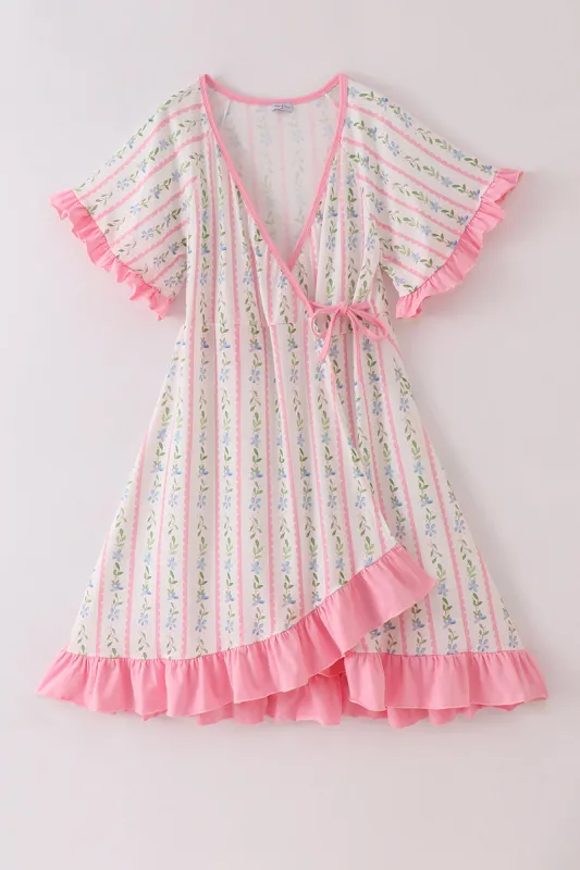 Pink floral print mom ruffle dress made by Zulily