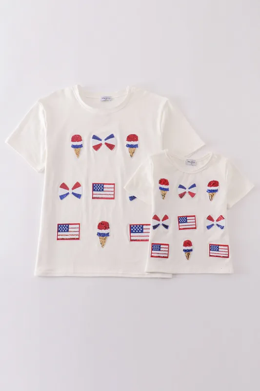 Flag bow ice-cream sequin mom&me top made by Zulily