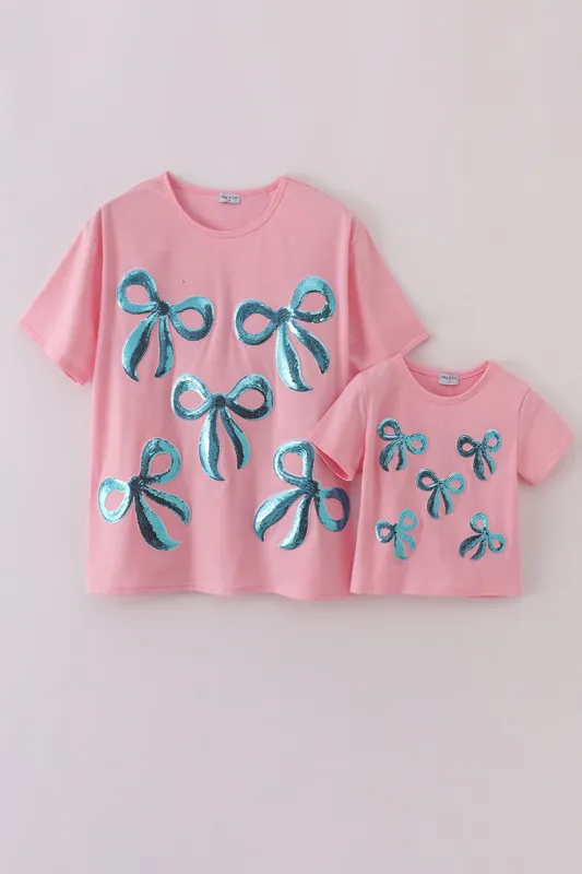 Pink bow sequin mom&me top made by Zulily