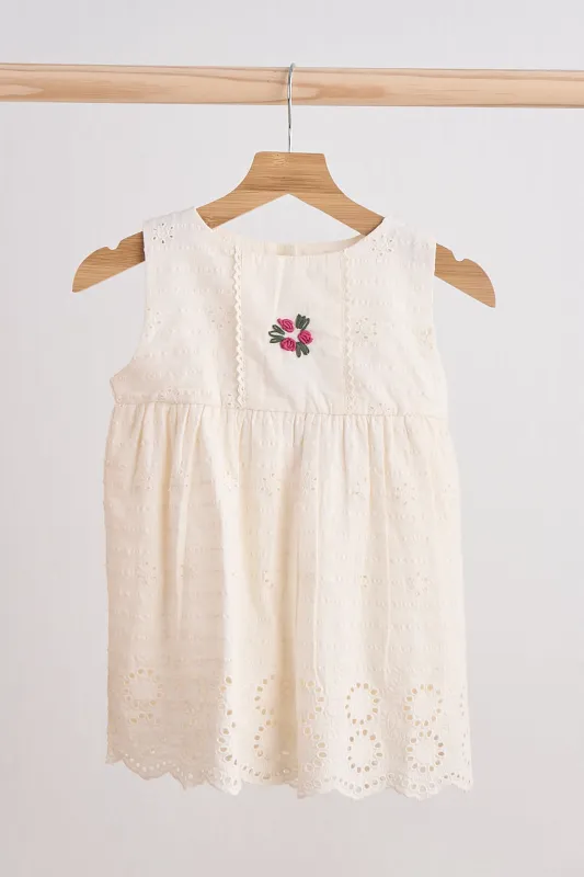 White hand embroidery lace dress made by Zulily