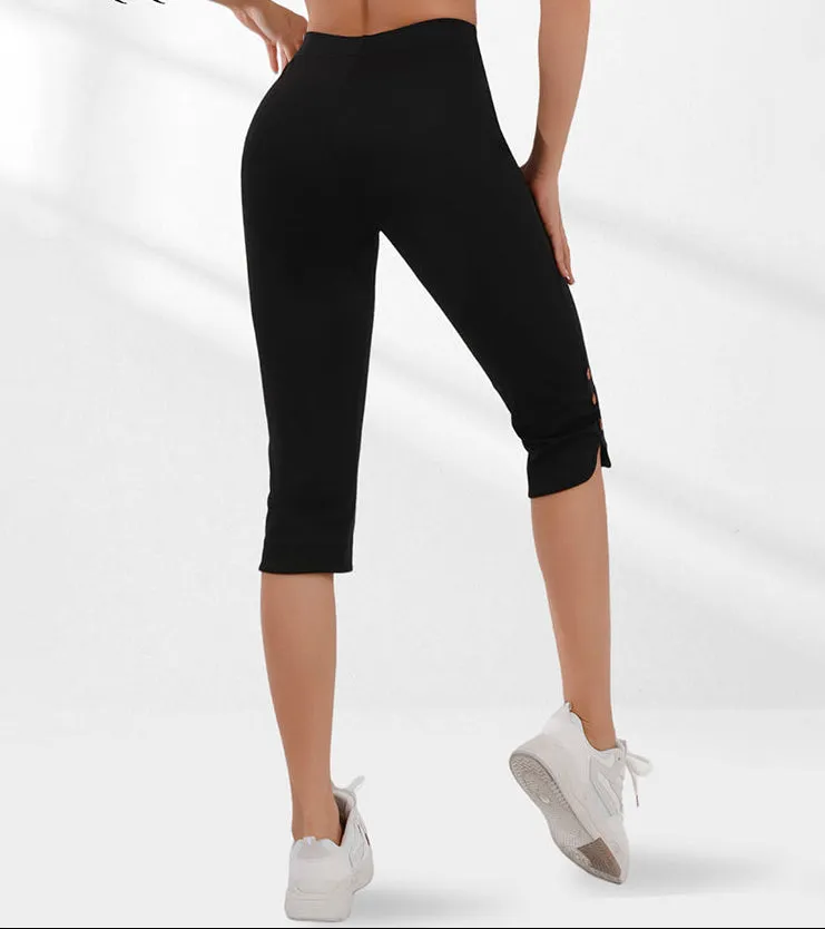 Women's High-Waisted Slim Capri Pants with Slit Hem — Black sold by Zulily product image thumbnail 4