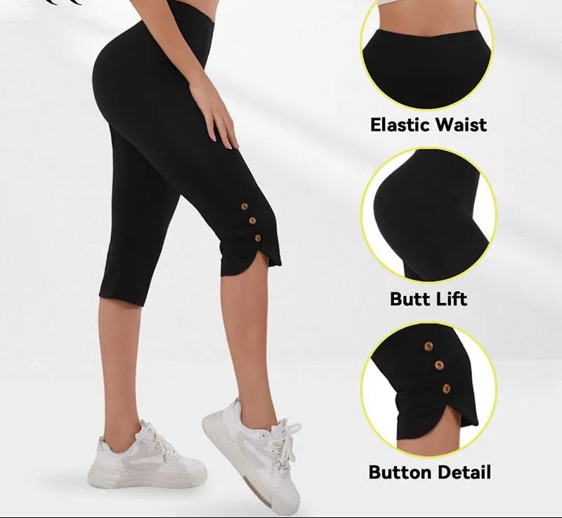 Women's High-Waisted Slim Capri Pants with Slit Hem — Black sold by Zulily
