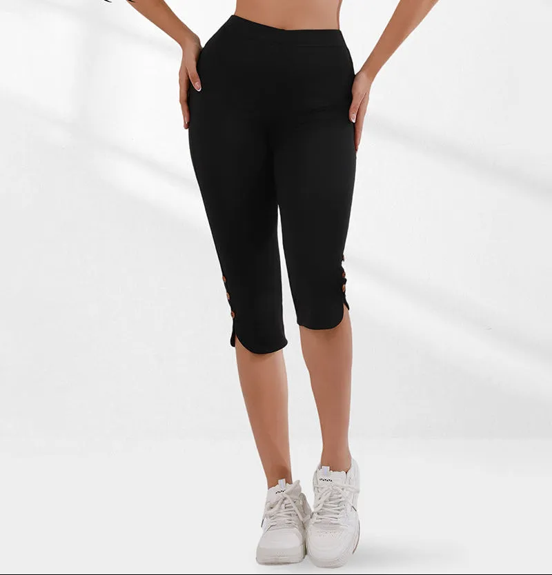 Women's High-Waisted Slim Capri Pants with Slit Hem — Black sold by Zulily product image thumbnail 2