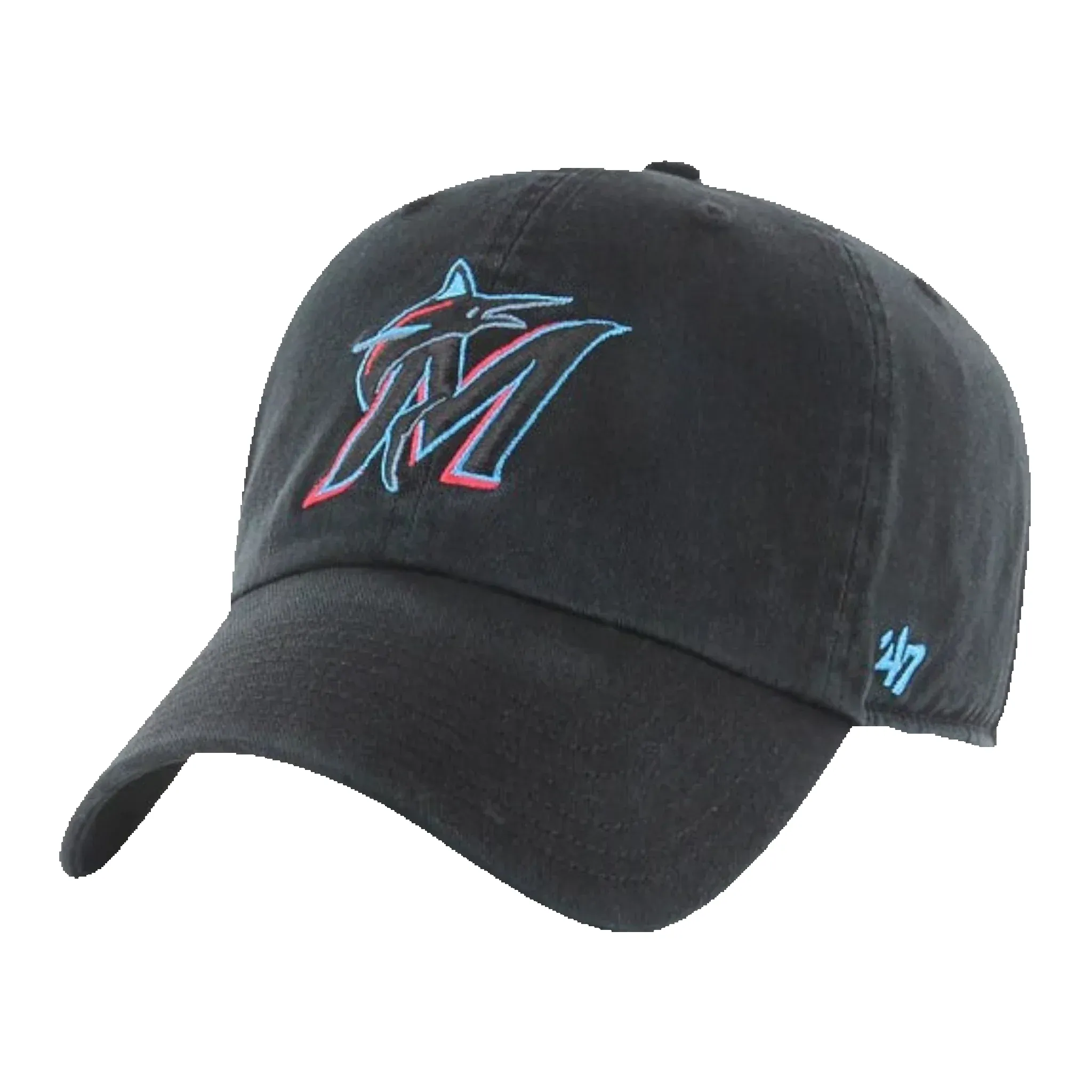47 Brand Clean Up Miami Marlins Strapback Hat — Black Adjustable Cap sold by Zulily