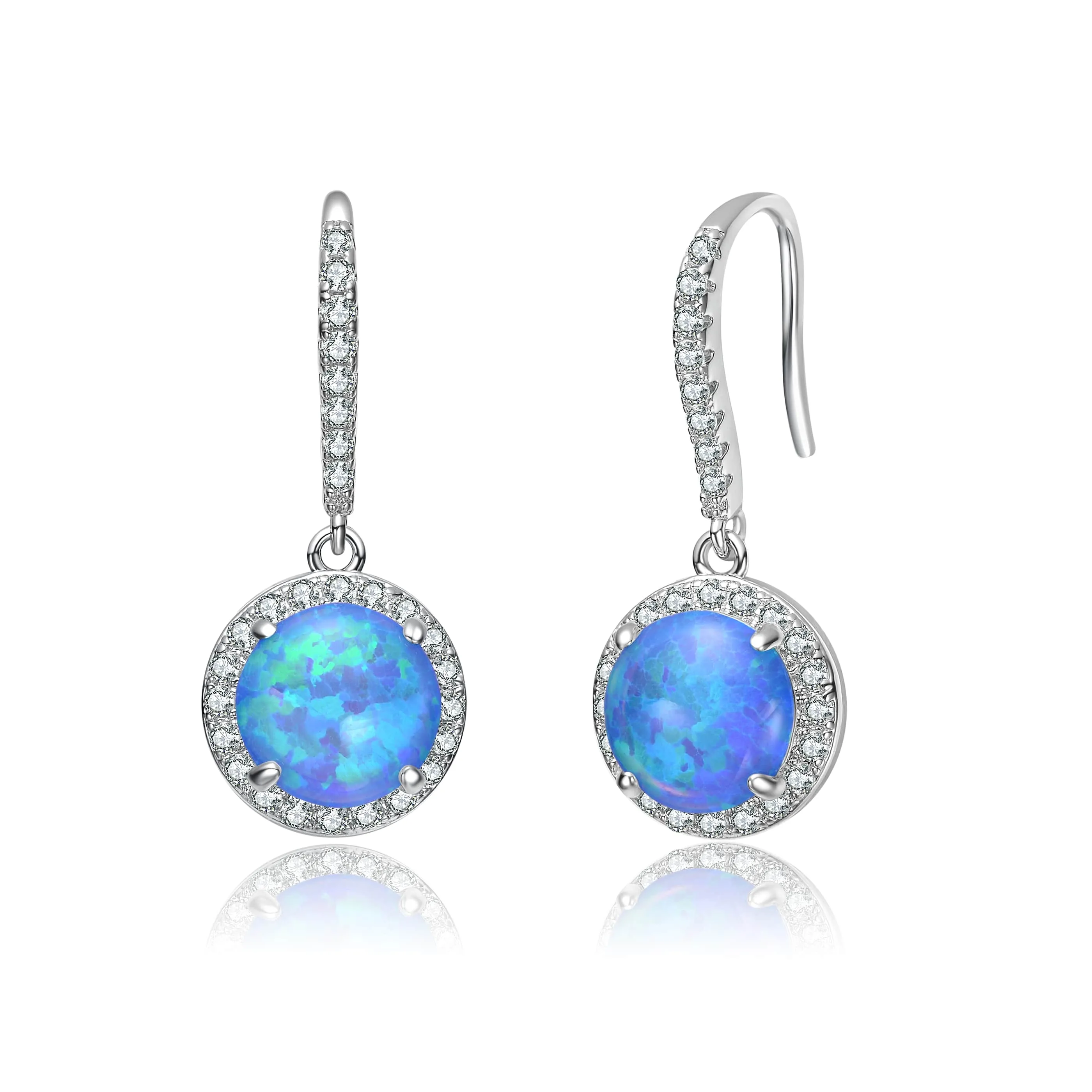 White Gold Plating with Clear Cubic Zirconia Halo Drop Hook Earrings sold by Zulily