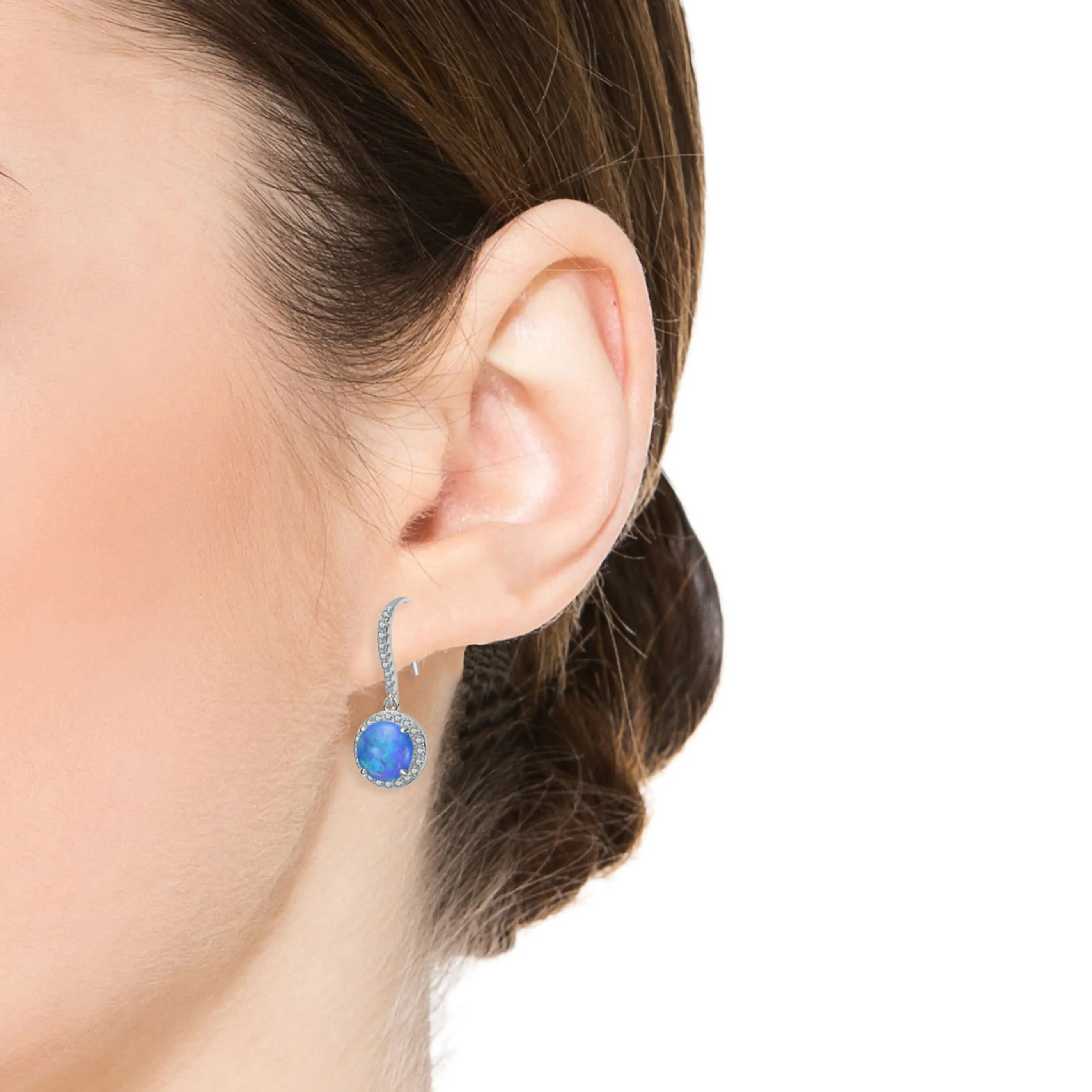 White Gold Plating with Clear Cubic Zirconia Halo Drop Hook Earrings sold by Zulily product image thumbnail 3
