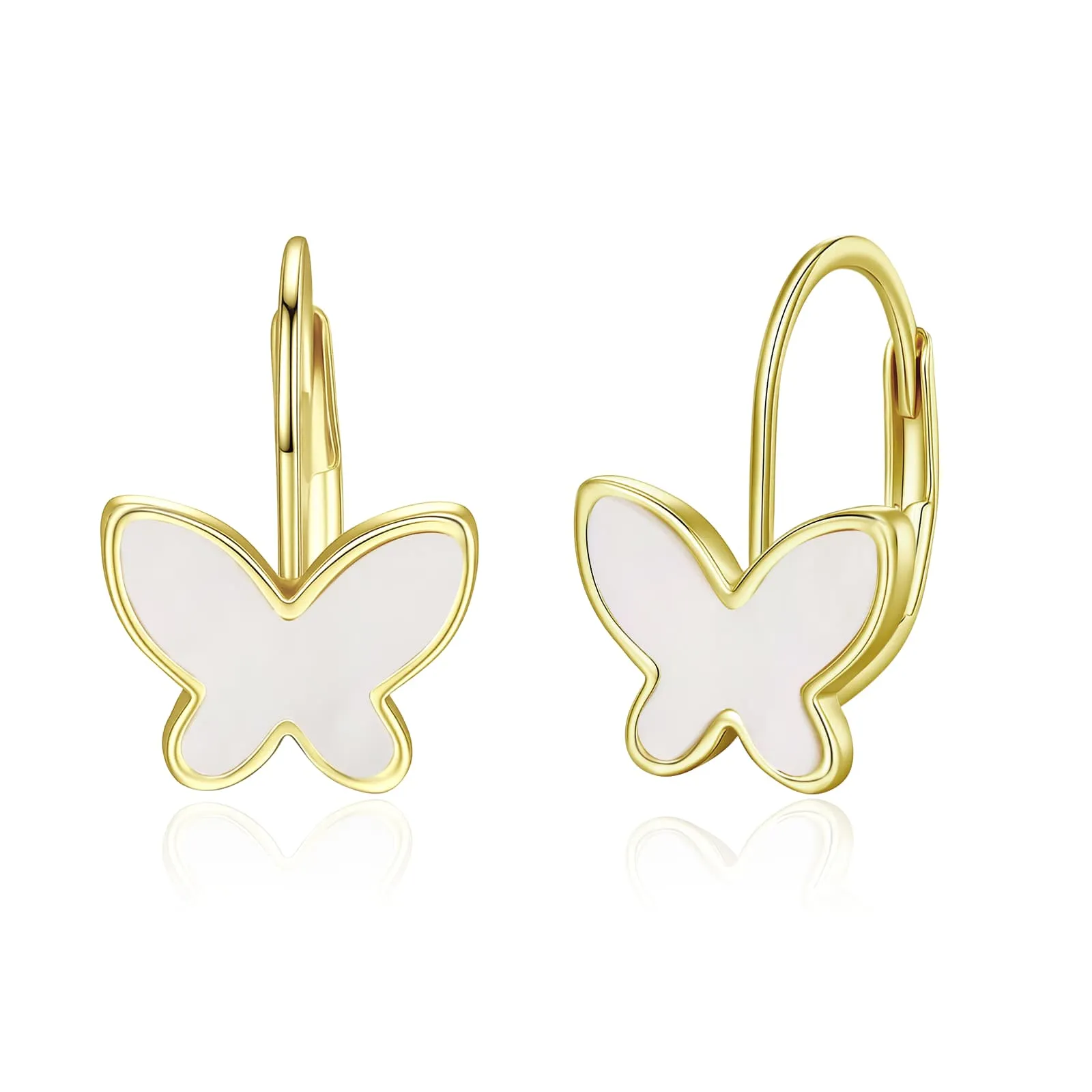 14k Yellow Gold Plated with Mother of Pearl Butterfly Inlay Dangle Drop Leverback Earrings sold by Zulily