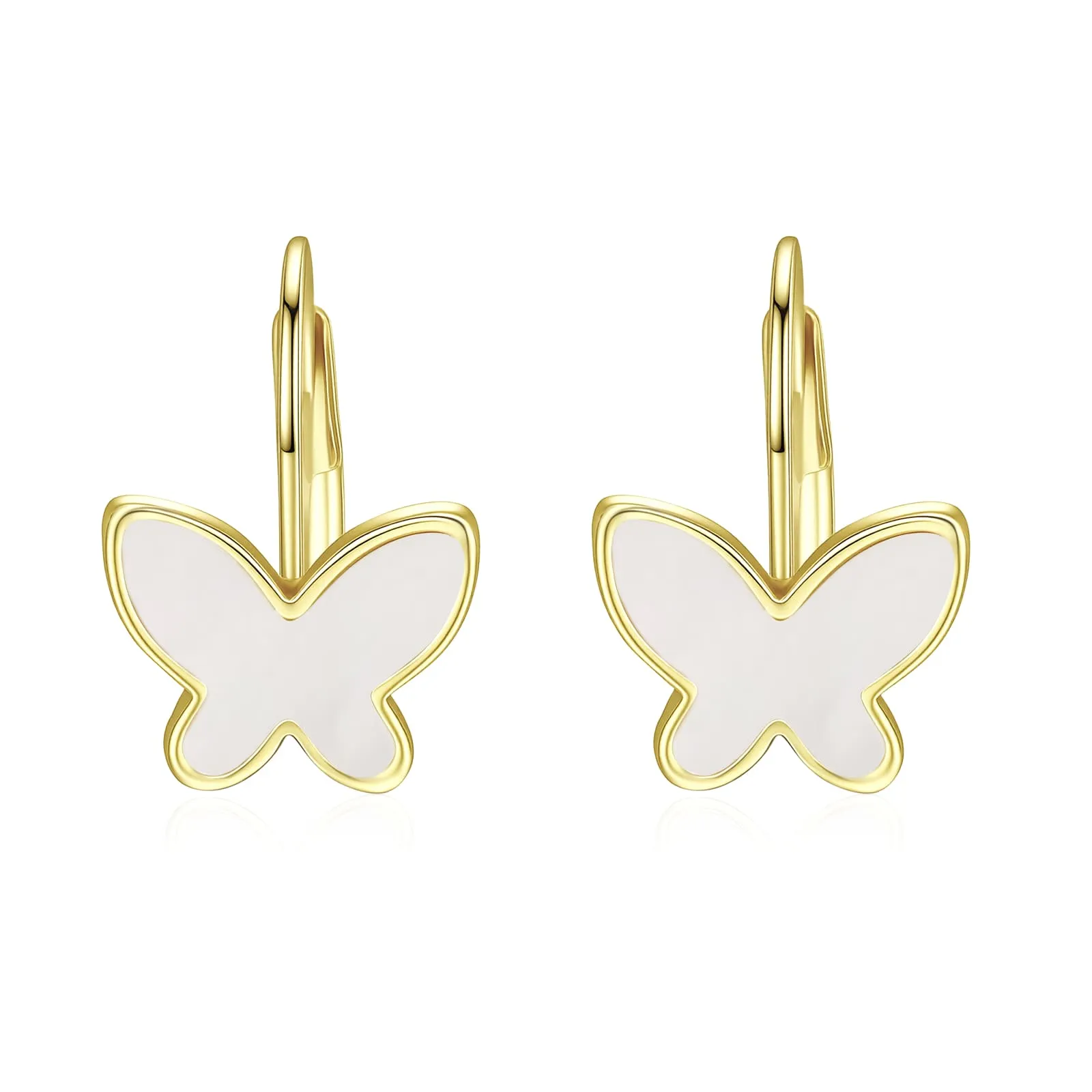 14k Yellow Gold Plated with Mother of Pearl Butterfly Inlay Dangle Drop Leverback Earrings sold by Zulily product image thumbnail 2
