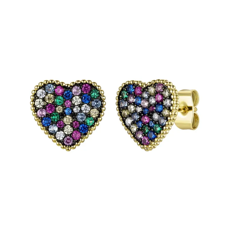 14k Gold Plated with Multi-Colored Gemstone Cubic Zirconia Pave Heart Stud Earrings made by Zulily