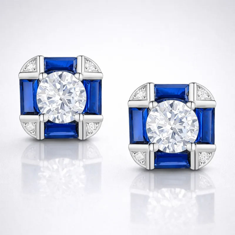 Serling Silver White Gold Plated with Sapphire Blue Cubic Zirconia & Vintage Cushion Geometric Stud Earrings made by Zulily