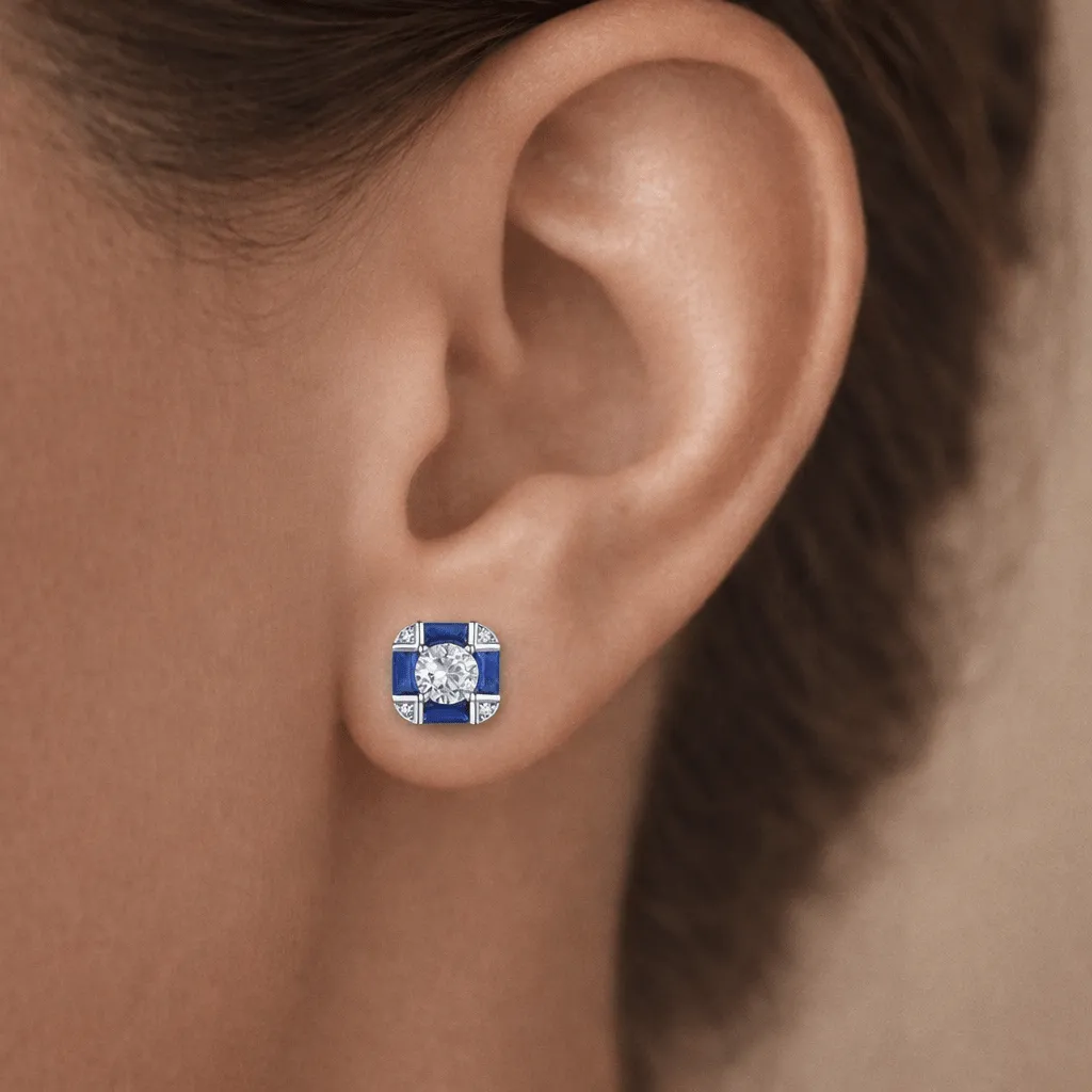 Serling Silver White Gold Plated with Sapphire Blue Cubic Zirconia & Vintage Cushion Geometric Stud Earrings sold by Zulily product image thumbnail 2