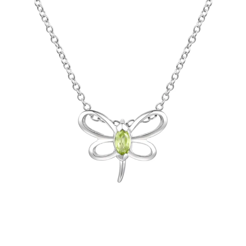 Sterling Silver White Gold Plated with Peridot Tourmaline Gemstone Butterfly Pendant Necklace made by Zulily