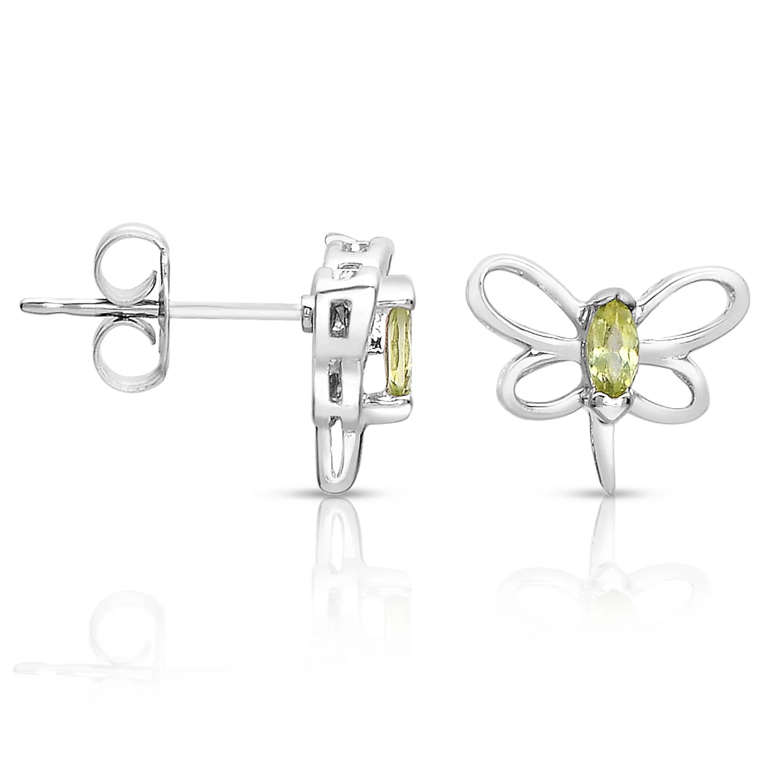 Sterling Silver White Gold Plated with Peridot Tourmaline Gemstone Butterfly Stud Earrings sold by Zulily product image thumbnail 2