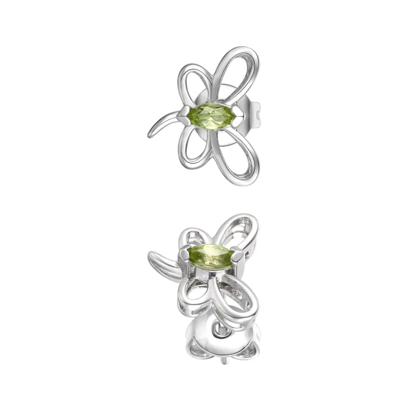 Sterling Silver White Gold Plated with Peridot Tourmaline Gemstone Butterfly Stud Earrings made by Zulily
