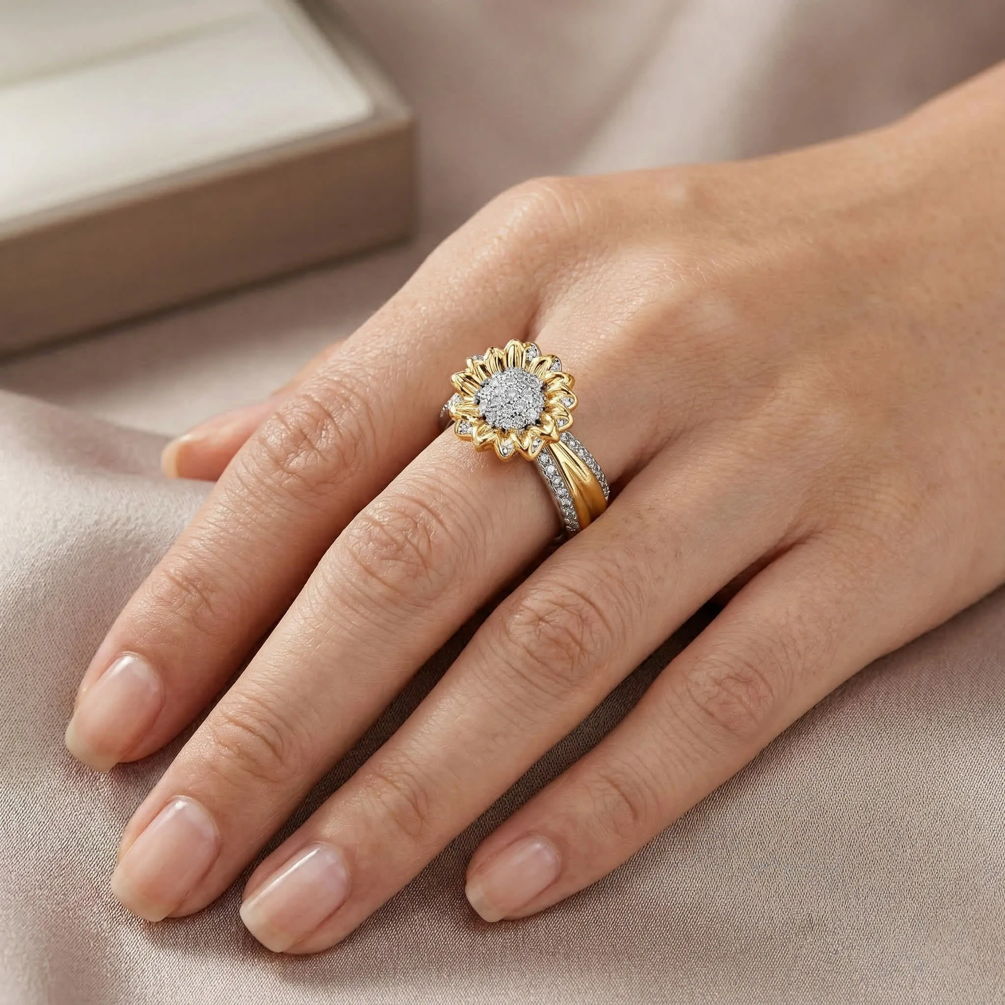 Rhodium and 14K Gold Plated Cubic Zirconia Nature Inspired Ring sold by Zulily product image thumbnail 3
