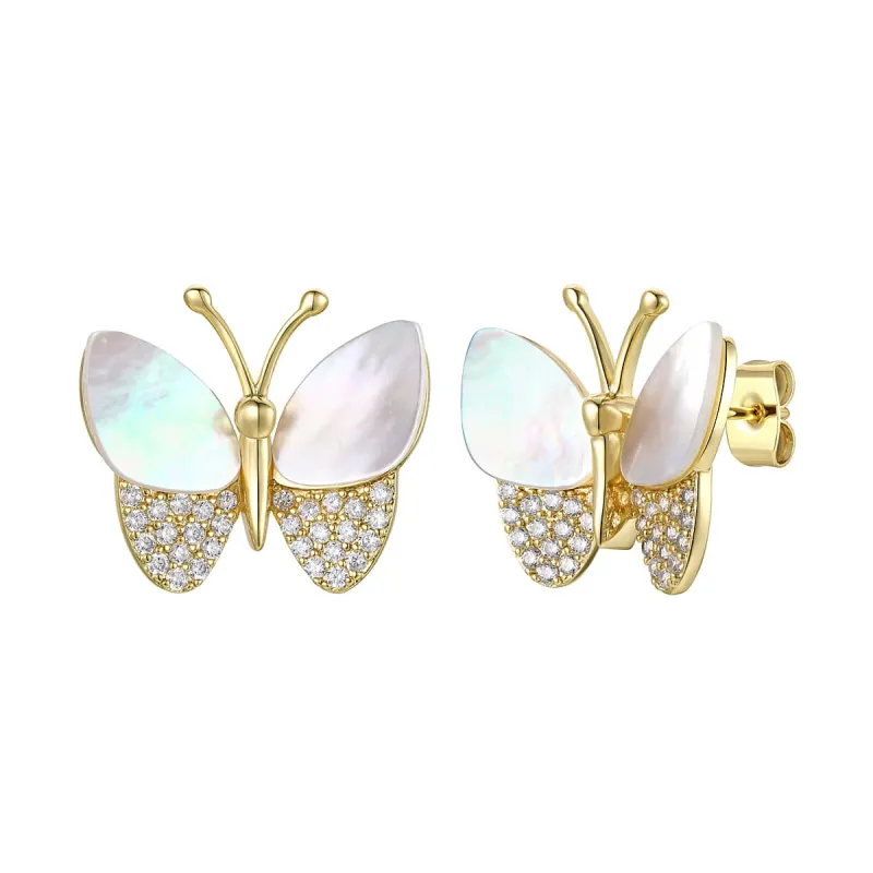 14k Gold Plated Mother of Pearl & Cubic Zirconia Butterfly Stud Earrings made by Zulily