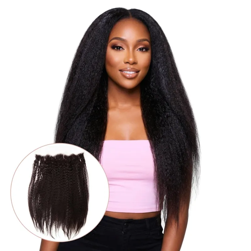 Kinky Straight 13x4 Transparent Lace Human Hair Frontal made by Private Label
