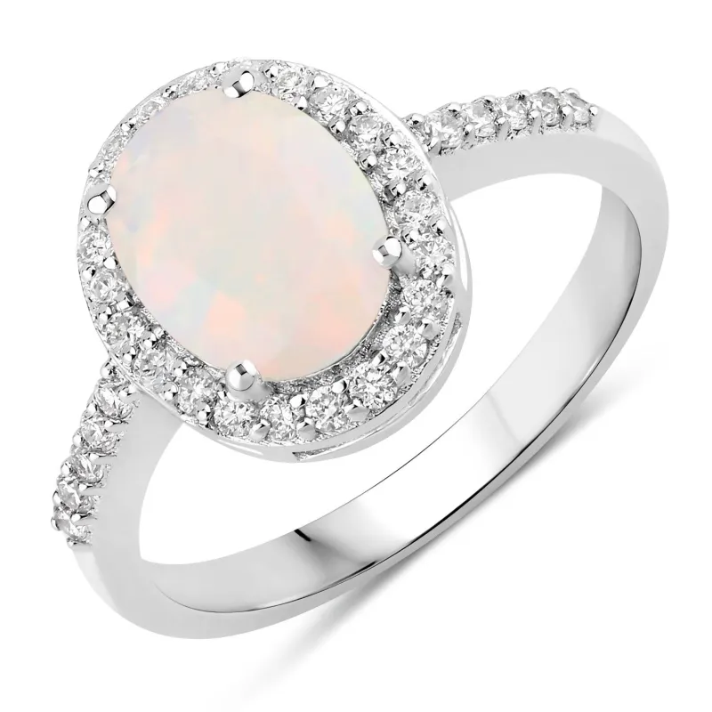 Fine Color Jewels 1.22 Ct Genuine Ethiopian Opal and Lab Grown Diamond Silver Ring made by Zulily
