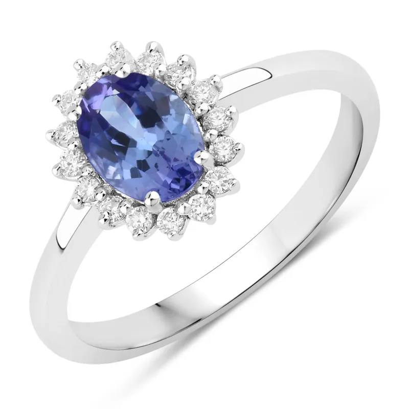 Fine Color Jewels 0.91 Ct Genuine Tanzanite and Lab Grown Diamond Silver Halo Ring made by Zulily