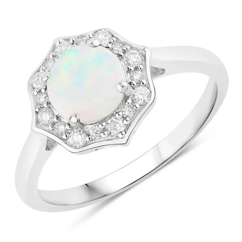 Fine Color Jewels 0.77 Ct Genuine Ethiopian Opal and Lab Grown Diamond Silver Halo Ring made by Zulily