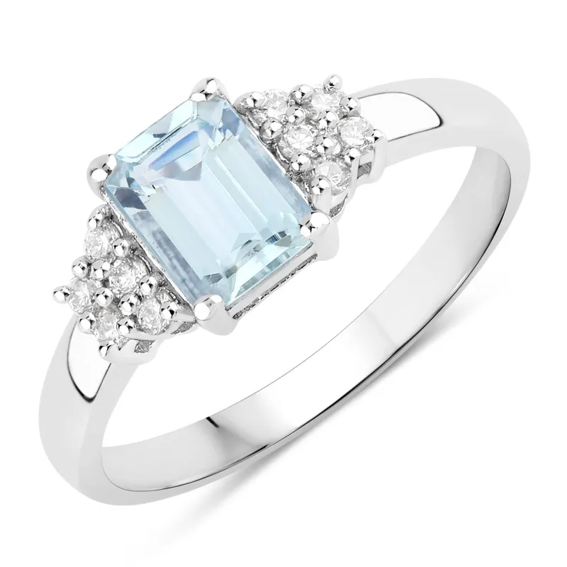 Fine Color Jewels 0.95 Ct Genuine Aquamarine and Lab Grown Diamond Silver Octagon Cocktail Ring made by Zulily