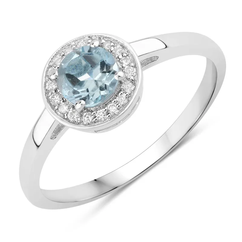 Fine Color Jewels 0.47 Ct Genuine Aquamarine and Lab Grown Diamond Silver Halo Ring made by Zulily