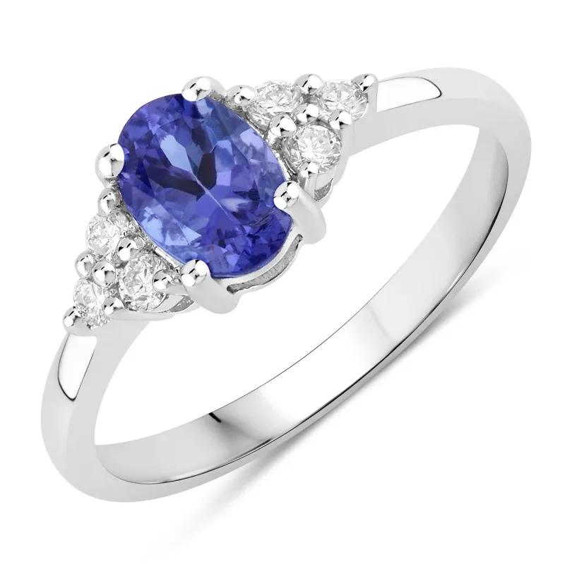 Fine Color Jewels 0.90 Ct Genuine Tanzanite and Lab Grown Diamond Silver Oval Cocktail Ring made by Zulily