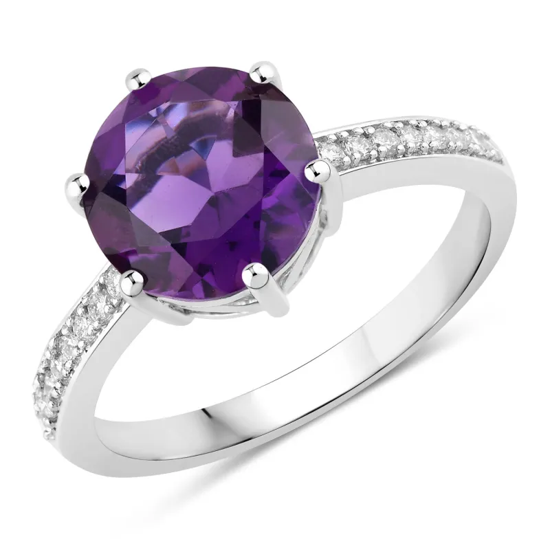 Fine Color Jewels 2.56 Ct Genuine Amethyst and Lab Grown Diamond Silver Round Bridge Ring made by Zulily