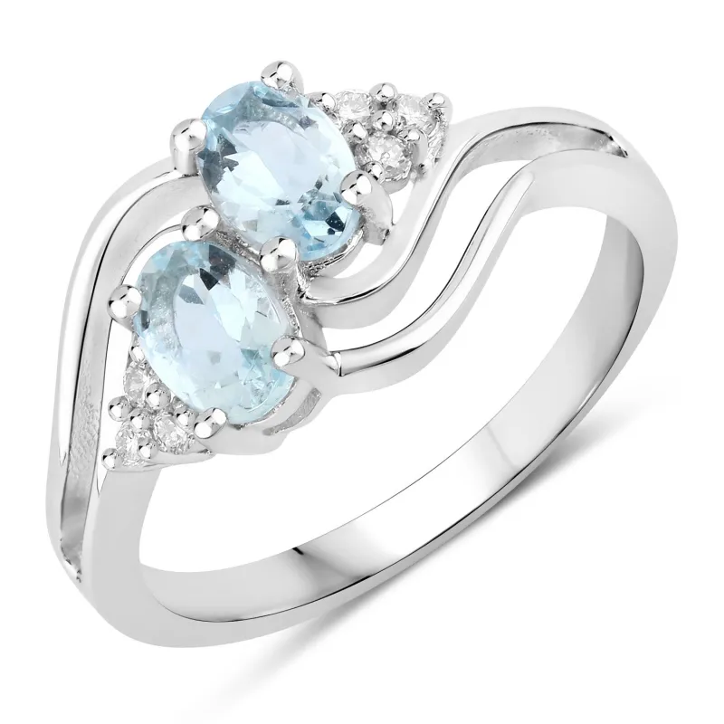 Fine Color Jewels 0.89 Ct Genuine Aquamarine and Lab Grown Diamond Silver Bypass Promise Ring made by Zulily