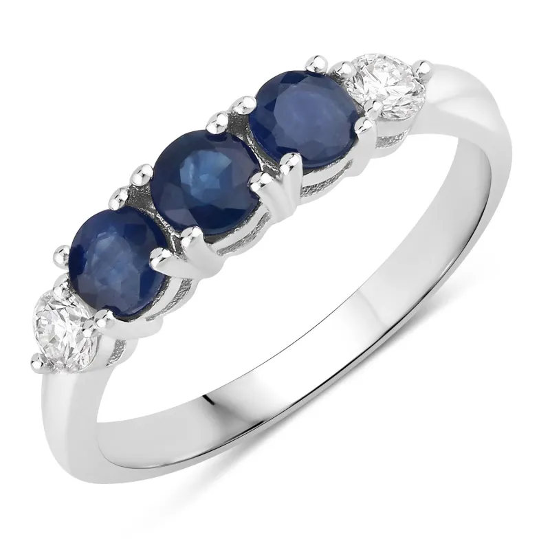 Fine Color Jewels 1.12 Ct Genuine Blue Sapphire and Lab Grown Diamond Silver 5 Stone Ring made by Zulily