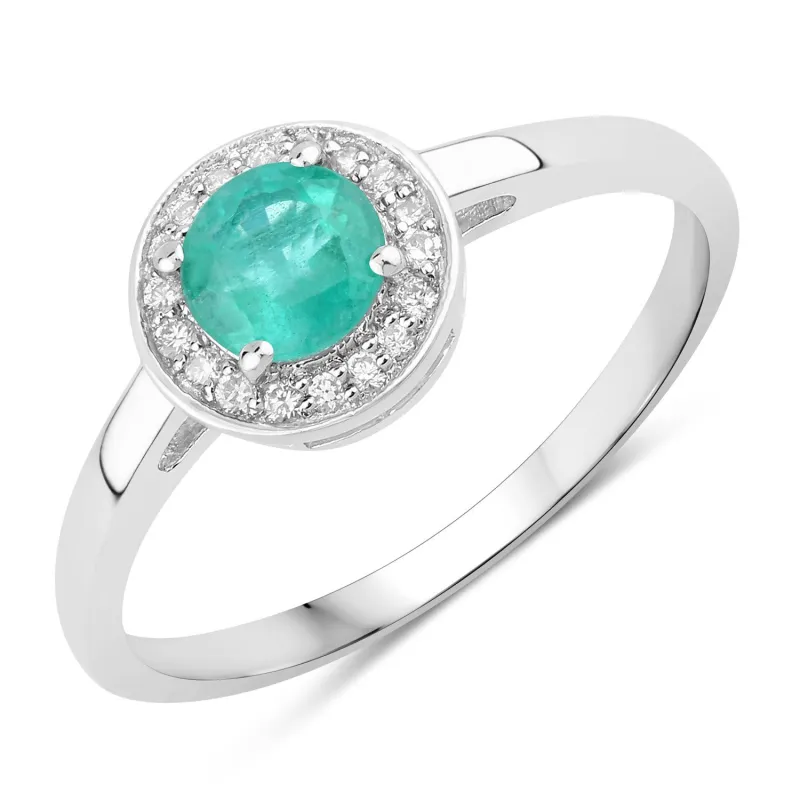 Fine Color Jewels 0.51 Ct Genuine Zambian Emerald and Lab Grown Diamond Silver Halo Ring made by Zulily