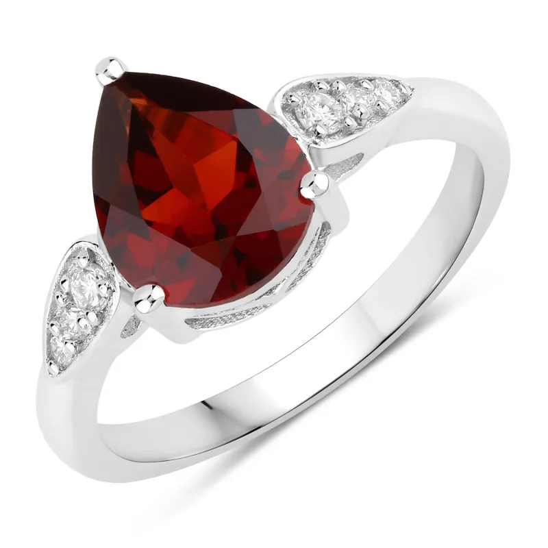 Fine Color Jewels 2.56 Ct Genuine Mozambique Garnet and Lab Grown Diamond Silver Ring made by Zulily