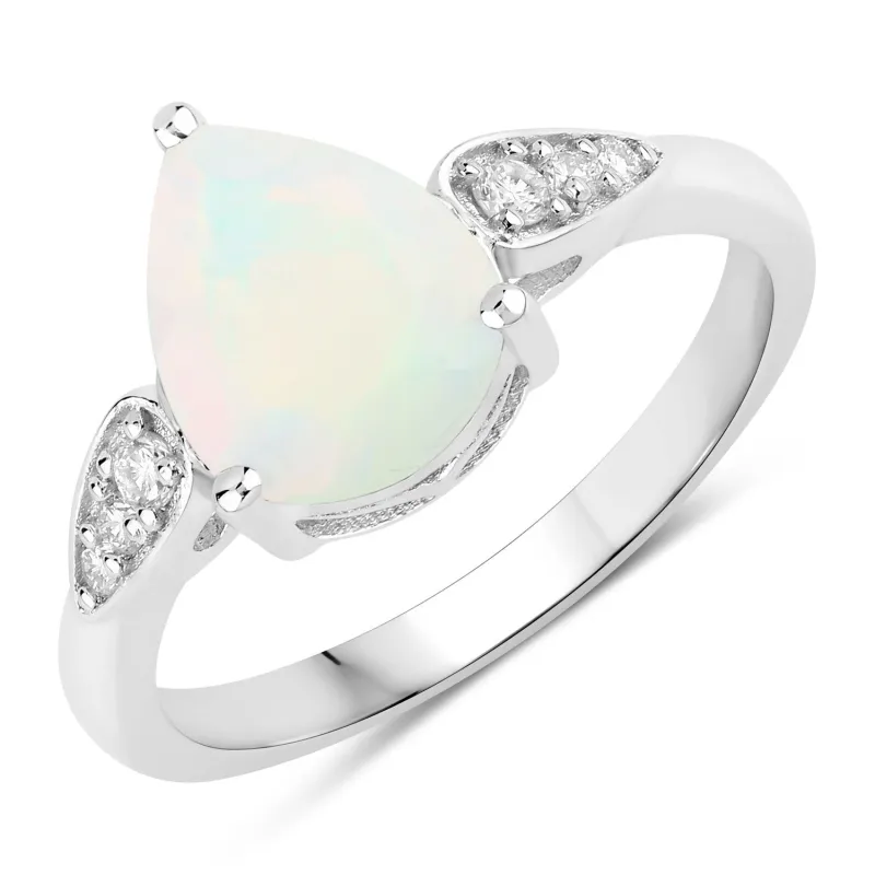 Fine Color Jewels 1.51 Ct Genuine Ethiopian Opal and Lab Grown Diamond Silver Ring made by Zulily