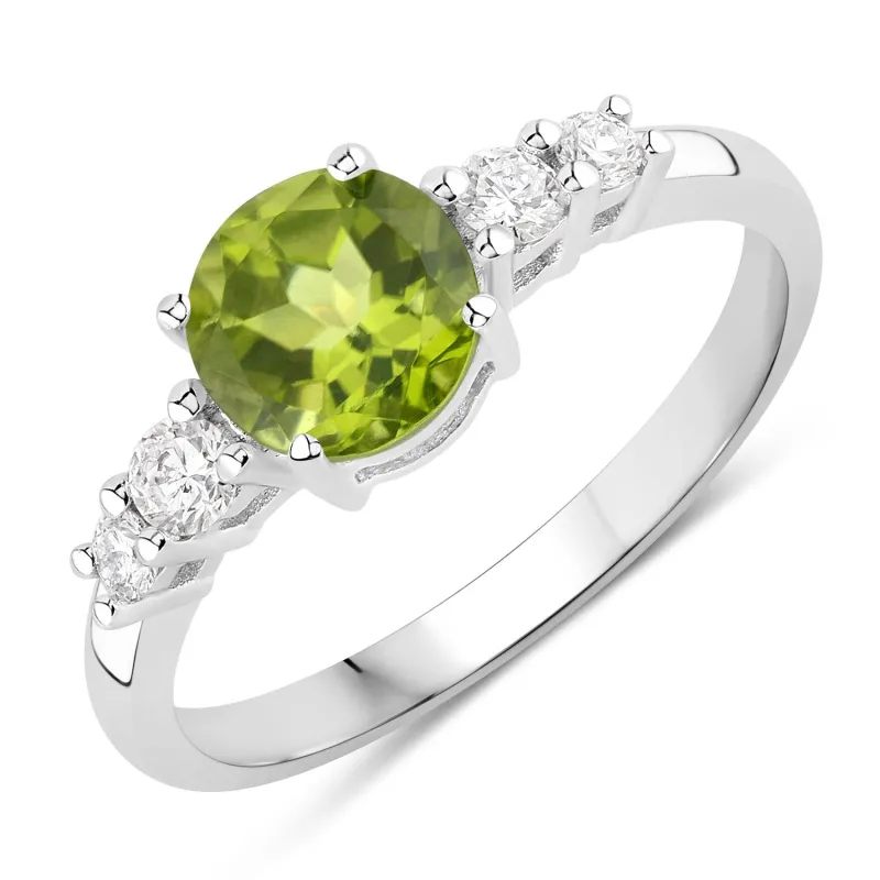 Fine Color Jewels 1.29 Ct Genuine Peridot and Lab Grown Diamond Silver 5 Stone Ring made by Zulily