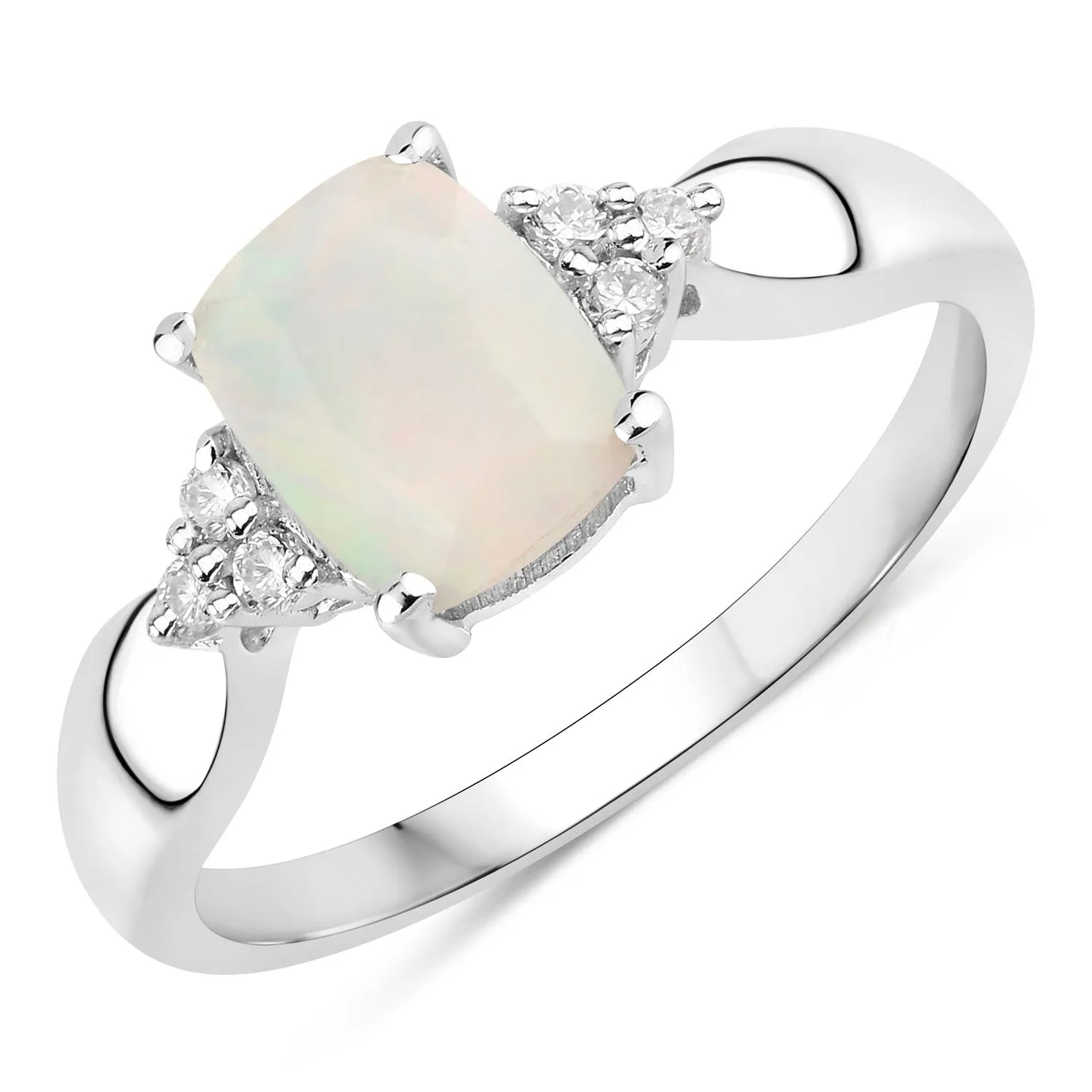 Fine Color Jewels 0.94 Ct Genuine Ethiopian Opal and Lab Grown Diamond Silver Cushion Cut Cocktail Ring sold by Zulily