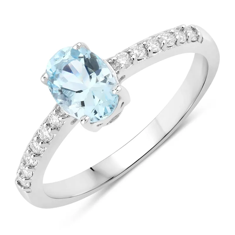 Fine Color Jewels 0.78 Ct Genuine Aquamarine and Lab Grown Diamond Silver Bridge Ring made by Zulily