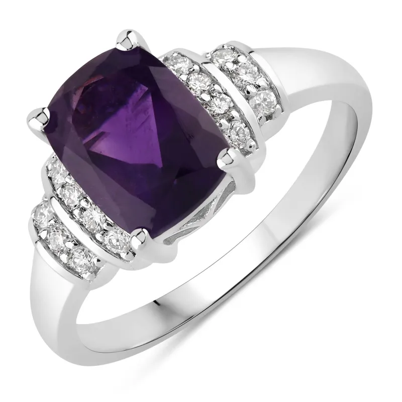 Fine Color Jewels 1.63 Ct Genuine Amethyst and Lab Grown Diamond Silver Cushion Cut Bridge Ring made by Zulily