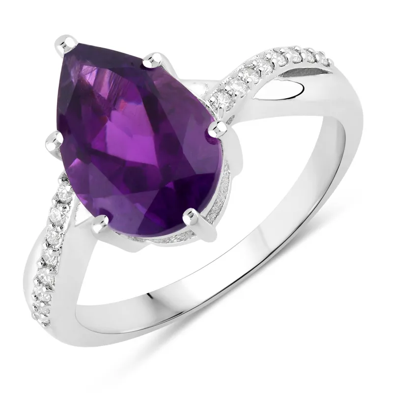 Fine Color Jewels 2.62 Ct Genuine Amethyst and Lab Grown Diamond Silver Ring made by Zulily
