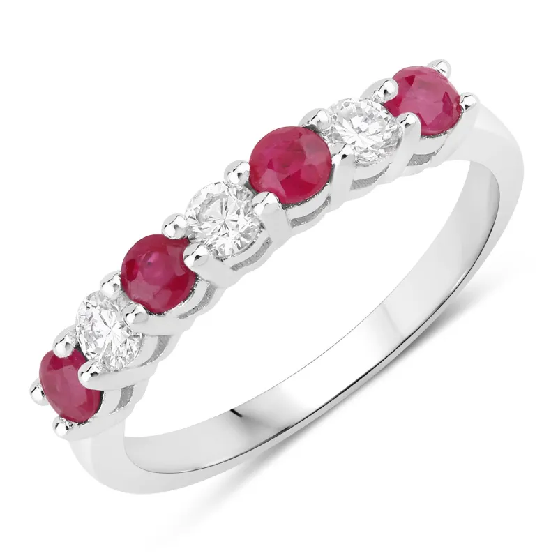 Fine Color Jewels 0.85 Ct Genuine Mozambique Ruby and Lab Grown Diamond Silver Eternity Ring made by Zulily