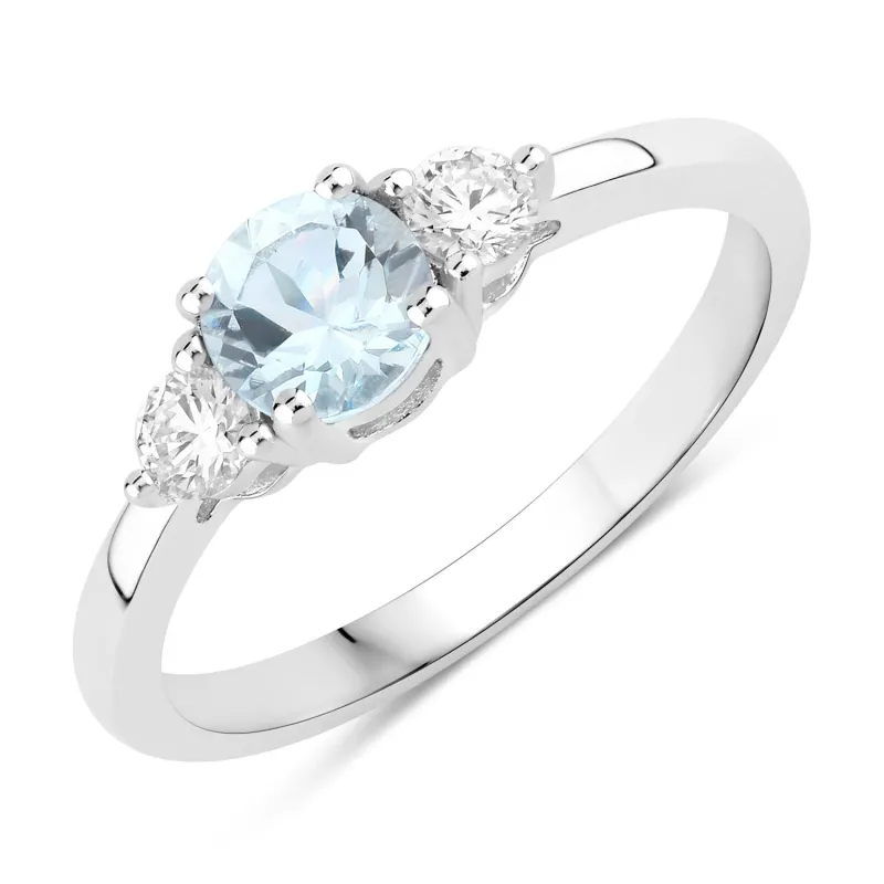 Fine Color Jewels 0.60 Ct Genuine Aquamarine and Lab Grown Diamond Silver 3 Stone Ring made by Zulily