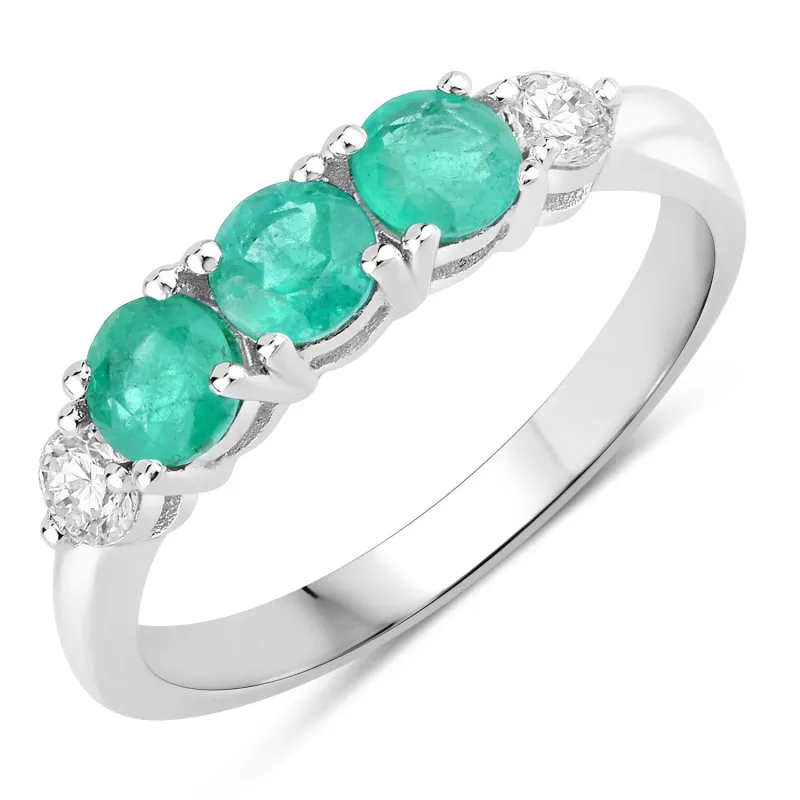 Fine Color Jewels 0.91 Ct Genuine Zambian Emerald and Lab Grown Diamond Silver 5 Stone Ring made by Zulily