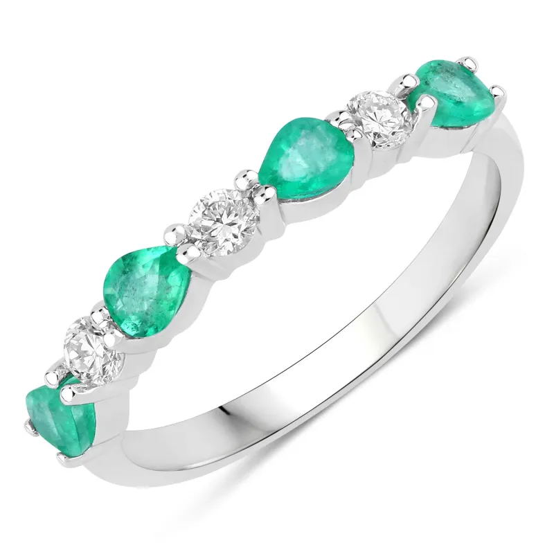 Fine Color Jewels 0.74 Ct Genuine Zambian Emerald and Lab Grown Diamond Silver Eternity Ring made by Zulily